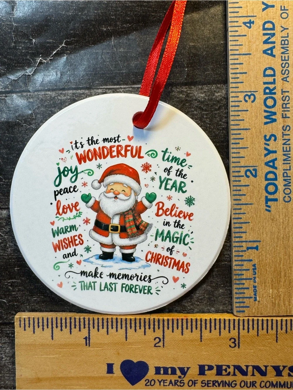 Santa The Most Wonderful Time Of Christmas Round Ceramic Holiday Ornament